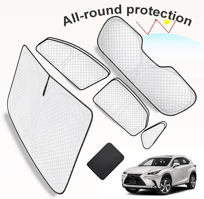 KMF 8pcs Thicken Sun Shades for Lexus NX 2015-2021 Accessories, Custom Fit Windshield Sunshade Full Car Window Covers for Side Rear, UV Block and Privacy Blackout for Camping