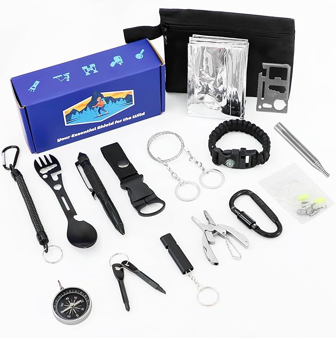 Teen Boy Gifts, Unique Graduation Gifts for Teenage Boy Ages 10 11 12 13 14 15 16 17 18, Son Boyfriend Man Toy Birthday Gifts Idea, 16 PC Survival Gear Kit Hunting Fishing Camping Accessories