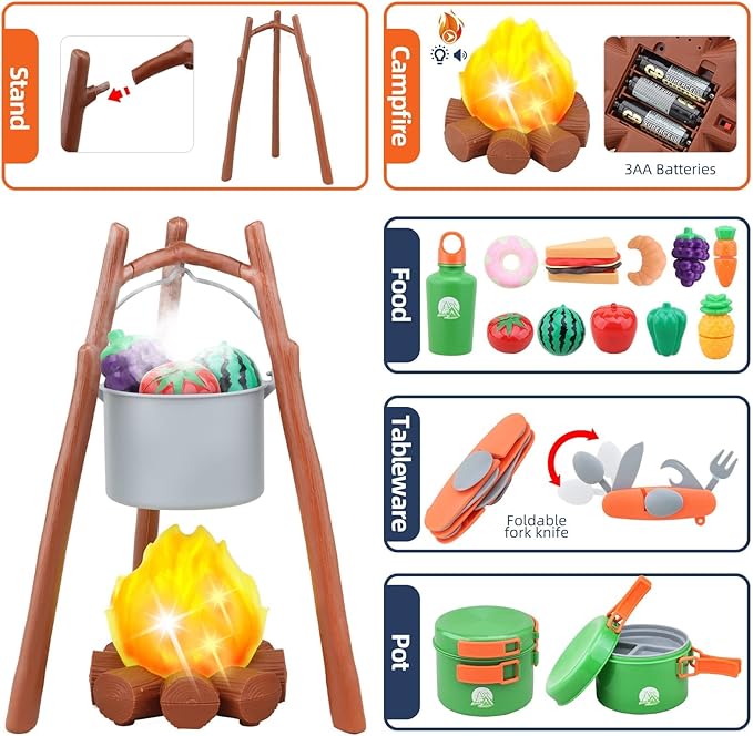 MITCIEN Kids Camping Toys Set with Tent, Camping Toys for Kids, Outdoor for Toddlers Boys Girls Age 3 4 5 6, Include Tent/Campfire/Oil Lamp/Pretend Food
