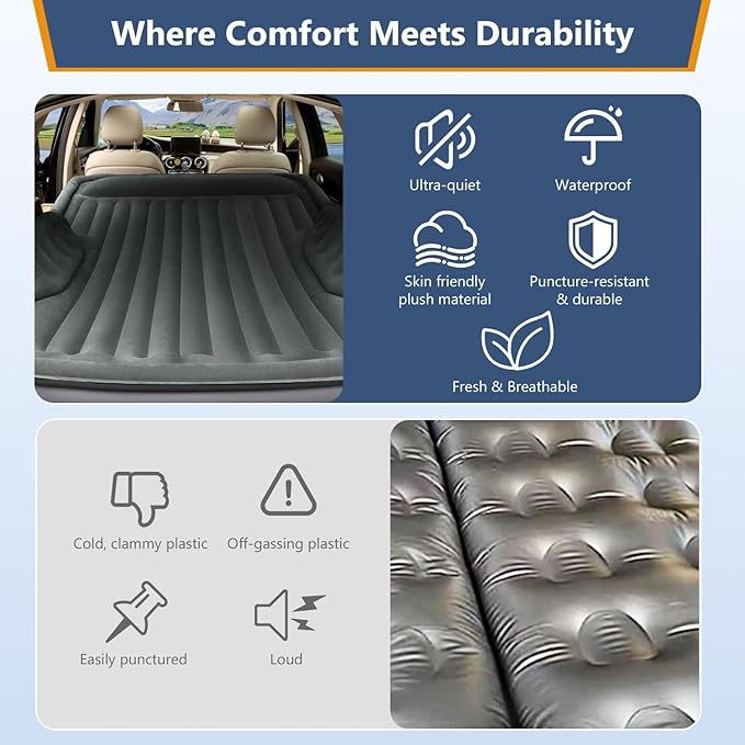 SUV Air Mattress with Built in Pump,Leakproof Comfortable Durable Car Air Mattress, Car Bed Mattress with Built-in Pillow,for SUV Minivan MPV Road Trip Inflatable Bed