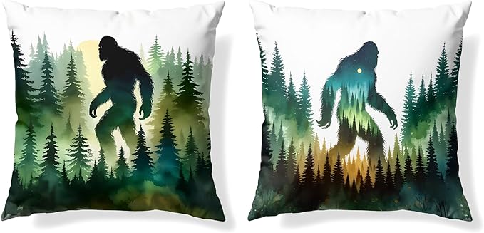 Funny Bigfoot Sasquatch Forest Throw Pillow Covers 18x18 Set of 2,Camper Decor Pillowcase,Big Foot Sasquatch Gifts,Camping Camper Bigfoot Gifts for Women（90）