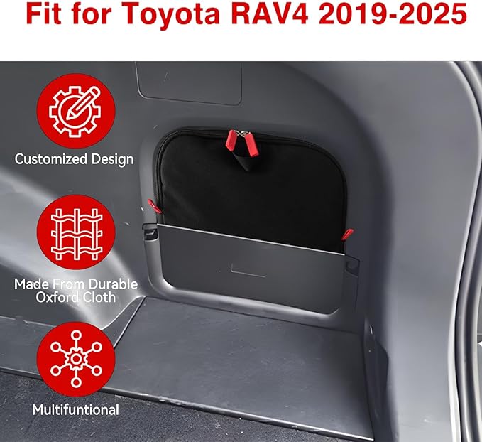 Trunk cubby storage bag Cargo side pocket compatible with Toyota RAV4 2019+ backpack organizer car trunk accessories (Black)