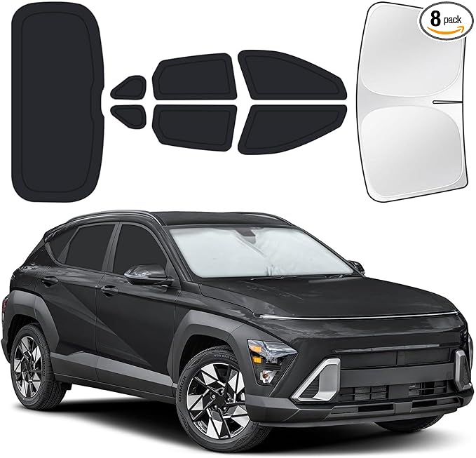 for Hyundai Kona 2024-2026 Car Window Shades, 8pcs Privacy Sun Shade Set for Front Windshield Side and Rear Windows, Full Window Covers Keeps Vehicle Cool for Camping Napping