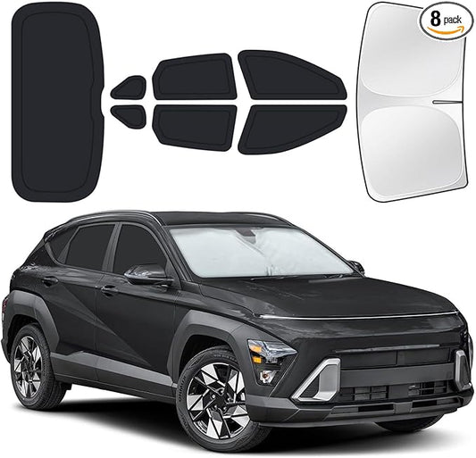 for Hyundai Kona 2024-2026 Car Window Shades, 8pcs Privacy Sun Shade Set for Front Windshield Side and Rear Windows, Full Window Covers Keeps Vehicle Cool for Camping Napping