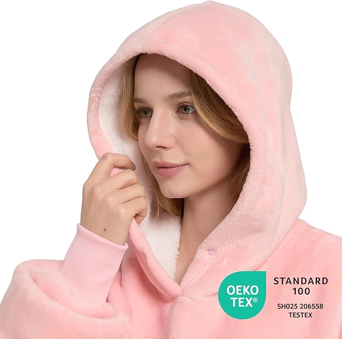 Krifey Wearable Blanket Hoodie, Oversized Sherpa Fleece Sweatshirt with Giant Pocket, Birthday Gifts for Women, Mom, Sister, Blush Quartz