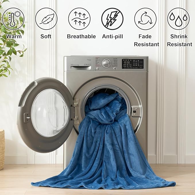 Hansleep Fleece Mineral Blue King Blanket, Flannel Fuzzy Plush Cozy Blanket for All Seasons, Mineral Blue, King 90x108 Inches