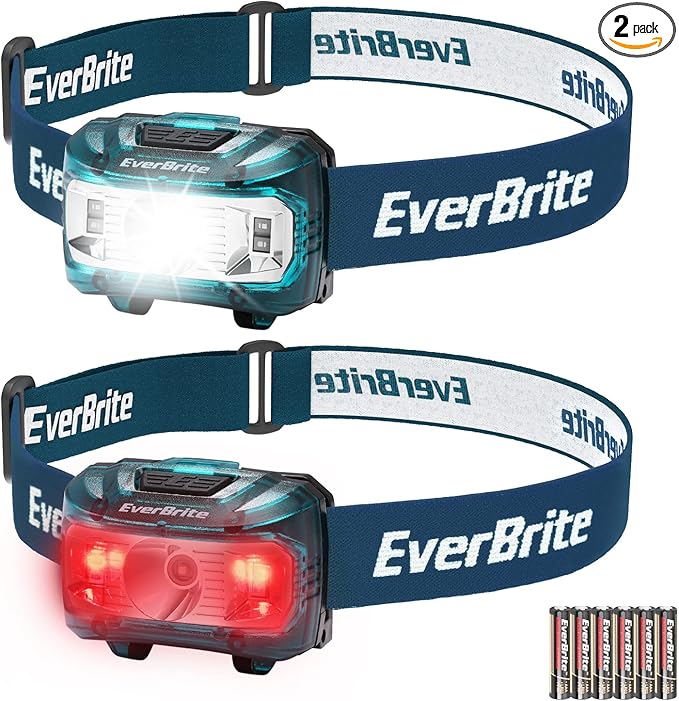 EverBrite Headlamp, 2 Pack Kids Headlamp with Red Light and Memory Function, Head Lamp for Adults and Kids with 5 Modes, Bright Headlamps for Camping, Running, Christmas Gifts, Batteries Included