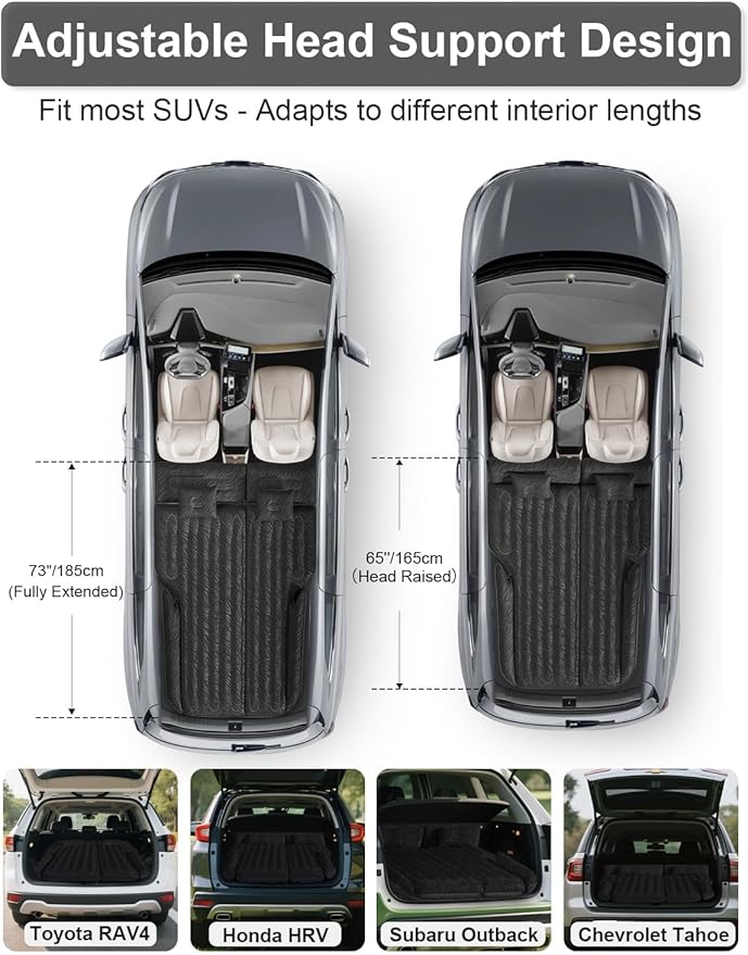 Umbrauto SUV Air Mattress for Back Trunk Folded Backseat, Inflatable Car Camping Bed for Sleeping Travel, Flocked Surface Reinforced Bottom Fits Most Size SUVs with Pump, Pillows, Carry Bag