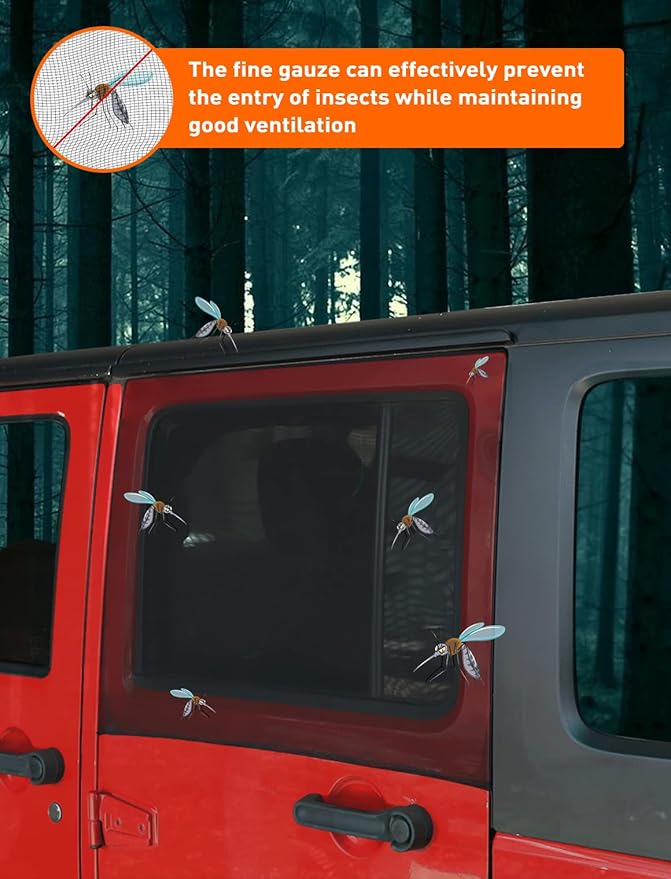 Savadicar Rear Window Sun Shade, Breathable Mesh Side Window Sunshade, Stretchy Sun Screen Net Compatible with 1997 to Present Jeep Wrangler TJ JK JL & Gladiator JT, Anti-UV for Baby/Pet/Camping, Pair