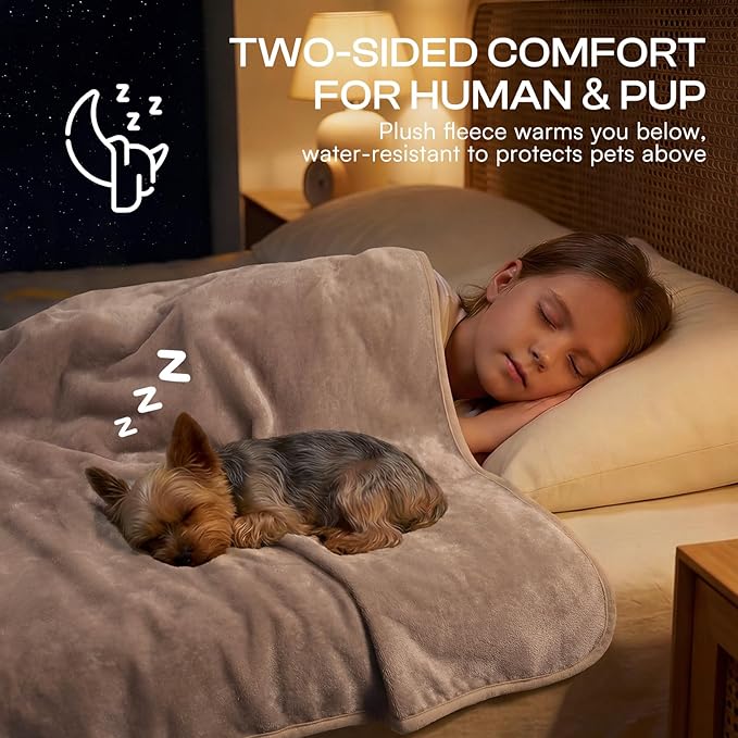 Luciphia Waterproof Blanket for Dog Washable Reversible Sherpa Fleece Throw Blanket for Bed Couch Soft Liquid Pee Proof Furniture Cover Protector for Small Medium Large Pet Cat Khaki 65" x 57"
