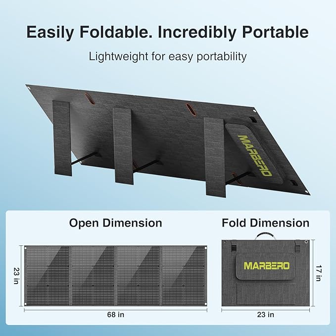 MARBERO 200W Portable Solar Panel for Power Station IP68 Waterproof 200 Watt Foldable Solar Charger >23% High Efficiency Compatible with Solar Generator for Camping RV Outdoor Cloudy
