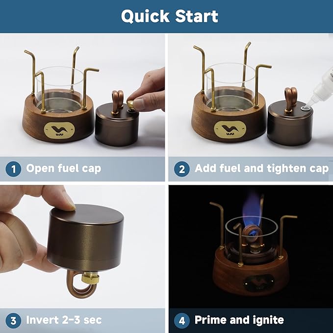 UJU Portable Alcohol Camping Stove Set with Wooden Base and Storage Bag, Wind-Resistant Outdoor Cooking Stove for Camping, Hiking and Travel