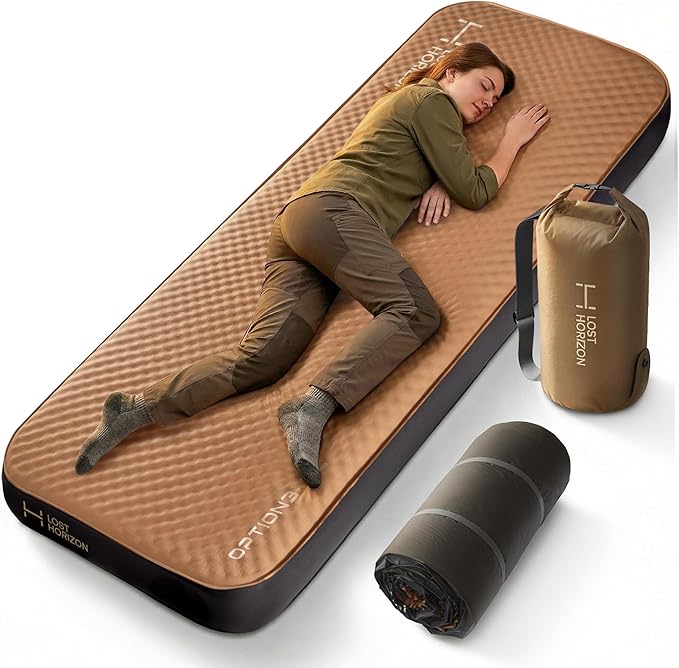 LOSTHORIZON Air & Foam Camping Mattress, Self-Inflating Sleeping Pad, 4.5" Thick, with Pump Sack, Single