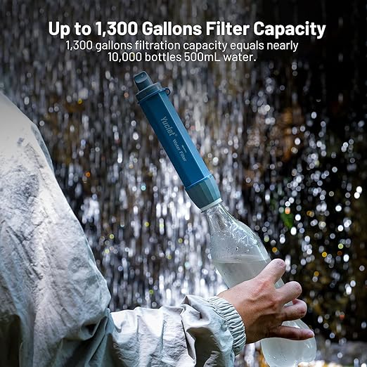 Yuclet Squeeze Water Filtration System with Four 20-Oz Squeeze Pouches and 0.1 Micron Filter Straw, Portable Water Purifier Survival for Camping, Hiking, Backpacking and Emergency Preparedness