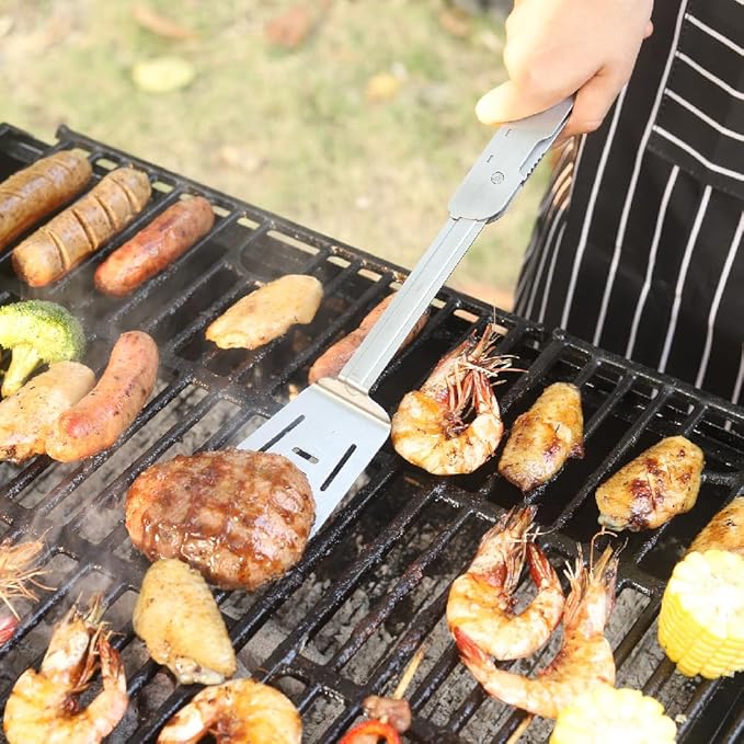 ROXON S601 14" 6 in 1 MBT3 Folding Grill Utensils Set Fork Spatula Grilling Knife Tongs Opener for Backyard Barbecue and Camping (Pink)
