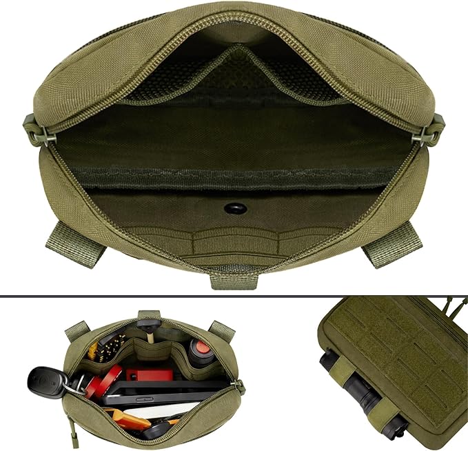 Tactical Molle Admin Pouch with 2 Keychains & US Flag Patch - Laser Cut EDC Modular Pouch for Outdoor, Survival, Daily Carry