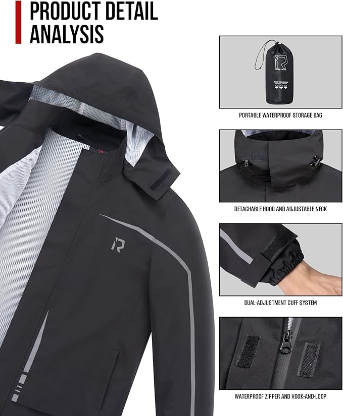 RIDEIRON Rain Suit, Motorcycle Rain Gear for Men & Women Waterproof Jacket and Pants Breathable Reflective Raincoat for Fishing, Golf, Hunting, Camping XL