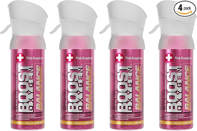 Boost Oxygen Pocket Size Balance Pink Grapefruit Aroma 3L Canister | Respiratory Support for Aerobic Recovery, Altitude, Performance & Health (4 Pack)