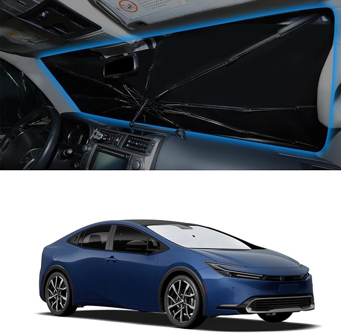 Windshield Sun Shade Umbrella Custom Fit for 2023 2024 2025 Toyota Prius Accessories Foldable Sunshade Sun Blocker Protect Car from Sun Rays & Heat Damage Keep Car Cooler