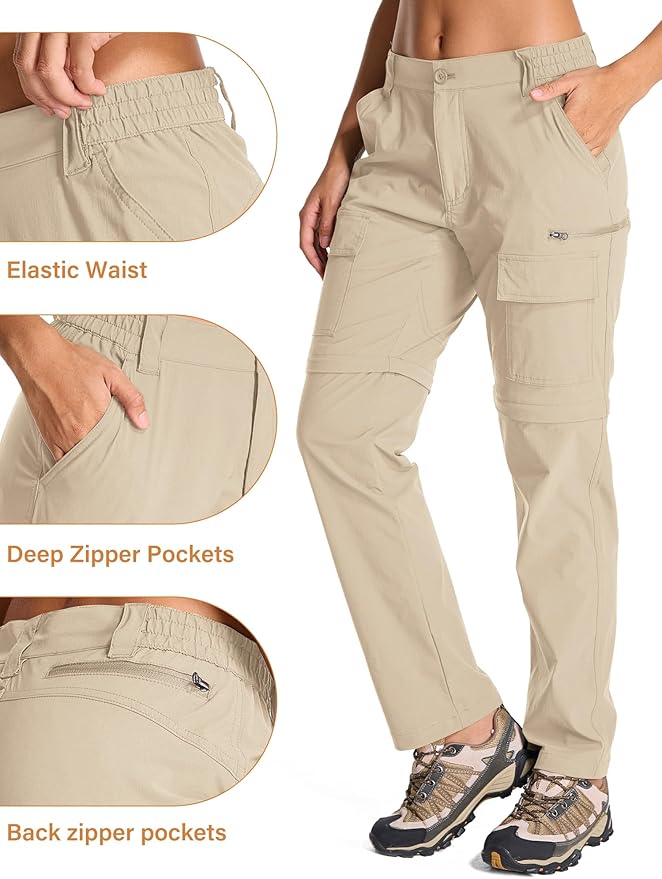 Womens Hiking Pants Convertible Quick Dry Stretch Lightweight Zip Off Outdoor Safari Pants with Cargo Pockets