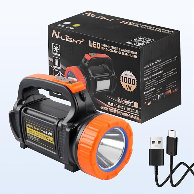 Solar Camping Lantern, LED Flashlight Spotlight Lantern 2000-Lumen 4000mAh, 6 Light Modes, Portable Bright Camping Light, IPX4 Waterproof, Hiking, Power Outages, and Emergencies