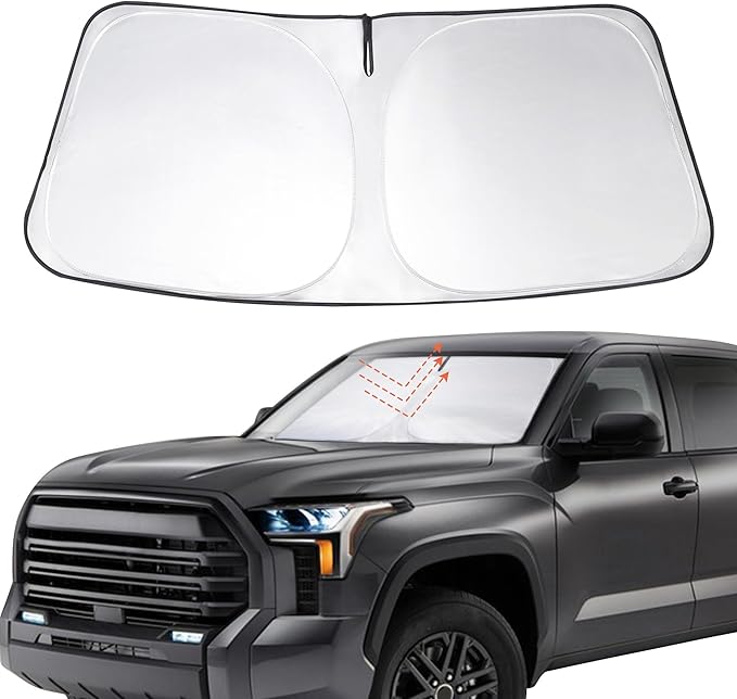 Windshield Sun Shade Custom Fit 2007-2024 2025 2026 Toyota Tundra Accessories Foldable Sunshade Front Window Covers Sun Blocker Protect Car from Sun Rays & Heat Damage