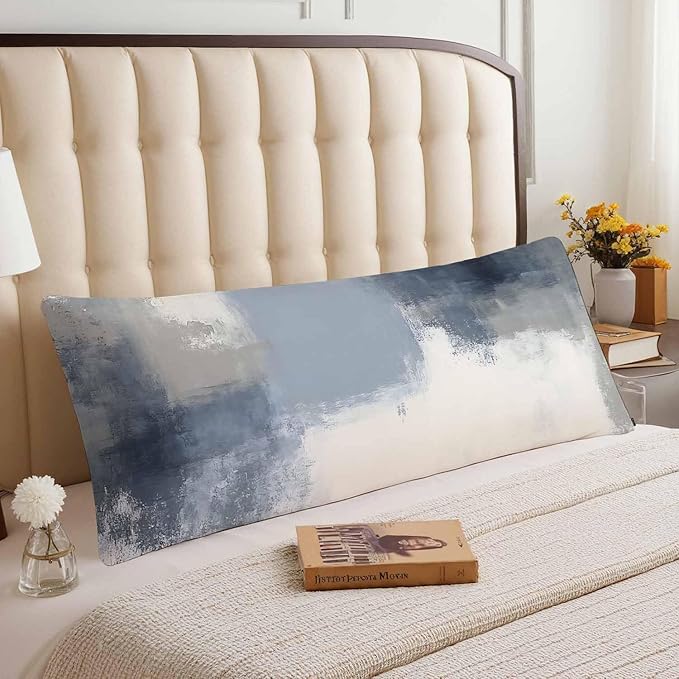 Body Pillow Cover Abstract Painting Blue White Gray Decorative Body Pillow Covers Long Cushion Case Zipper Body Pillowcase Soft Cushion Cover for Bedding,Couch,Home 20"X54"
