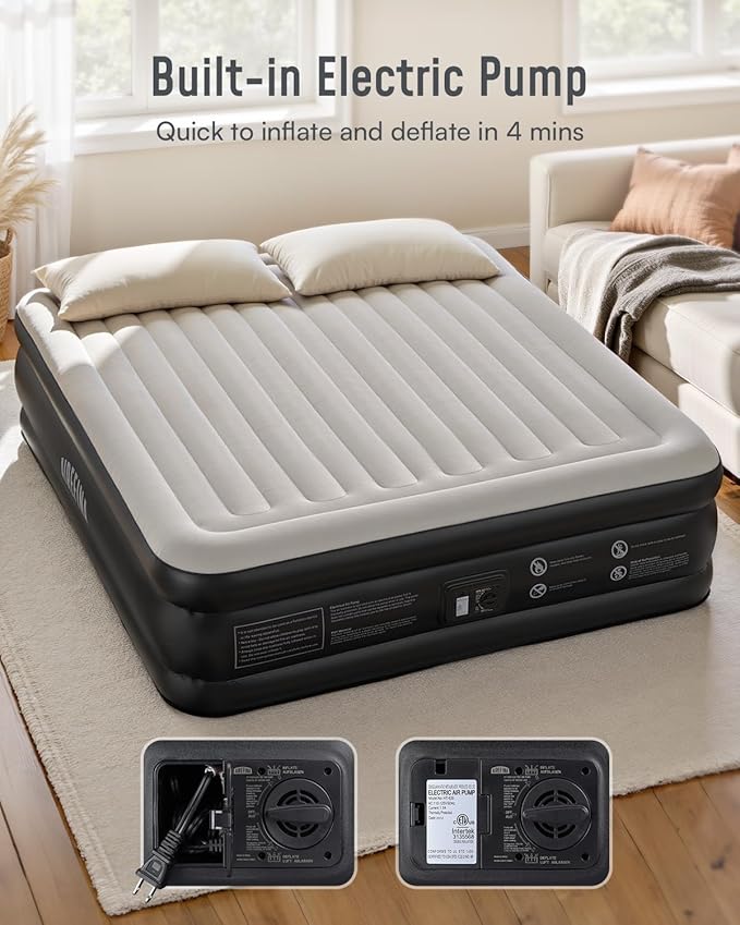Airefina 20 Raised King Size Air Mattress with Built in Pump, Comfort Inflatable Mattress Upgraded Blow Up Mattress King for Guest Home Temporary, Air Bed, Colchon Inflable