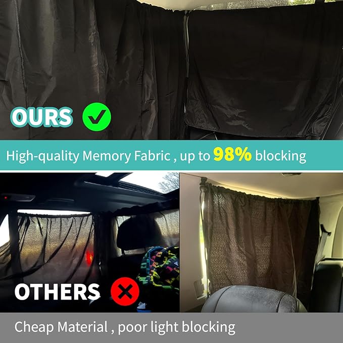4 Pcs Lager Double Layer Thickened Car Curtains Set, 98% Light Blocking Car Window Shades Covers,2 Side Window Covers, 1 Divider Curtain & 1 Storage Bag, Sedan SUV Accessories for Camping Sleeping