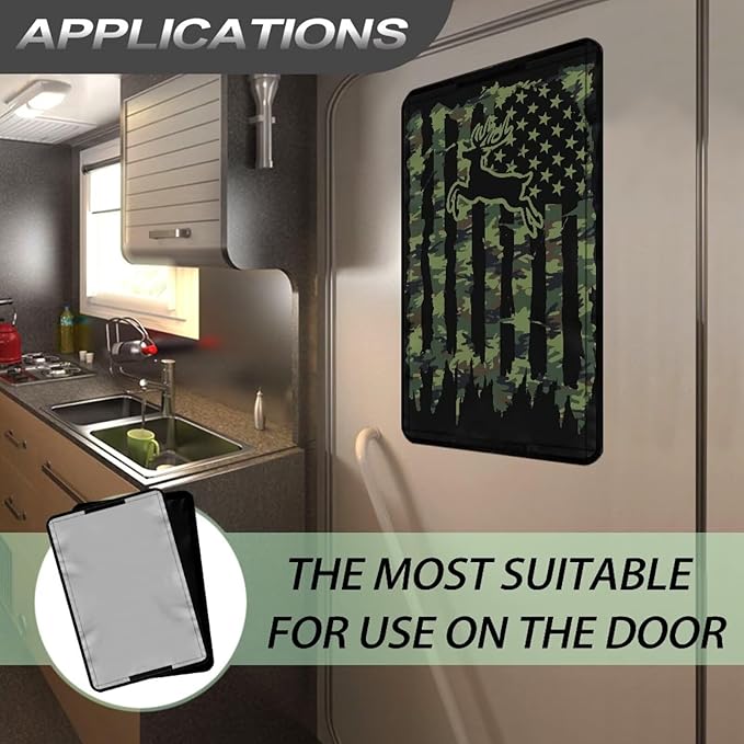 American Flag Deer RV Door Sun Shade Cover with UV Protection and Privacy Features, RV Door Window Cover Accessories Fits for Most Rv Interior Door Window