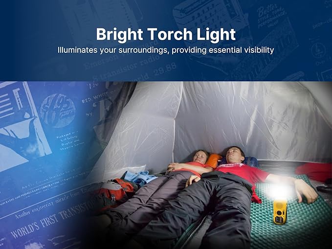 Emerson ER-7050 Emergency AM/FM Radio with NOAA Weather Band, Built-in Power Bank, Hand Crank, Solar Charging, LED Flashlight, and SOS Alarm – Essential Survival Gear for Camping and Emergency Prep