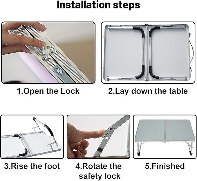 Jucaifu Foldable Laptop Table, Bed Desk, Breakfast Serving Bed Tray, Portable Mini Picnic Table & Ultra Lightweight, Folds in Half with Inner Storage Space (Silvery)
