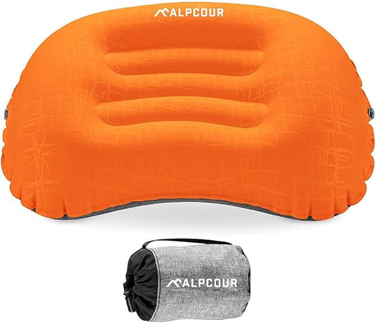 Alpcour Camping Pillow – Large, Inflatable, Ultralight Sleeping Pillow with Easy Blow Up Design, Soft Waterproof Exterior Cover and Compact Carry Case for Hiking, Backpacking, Airplane Travel & More