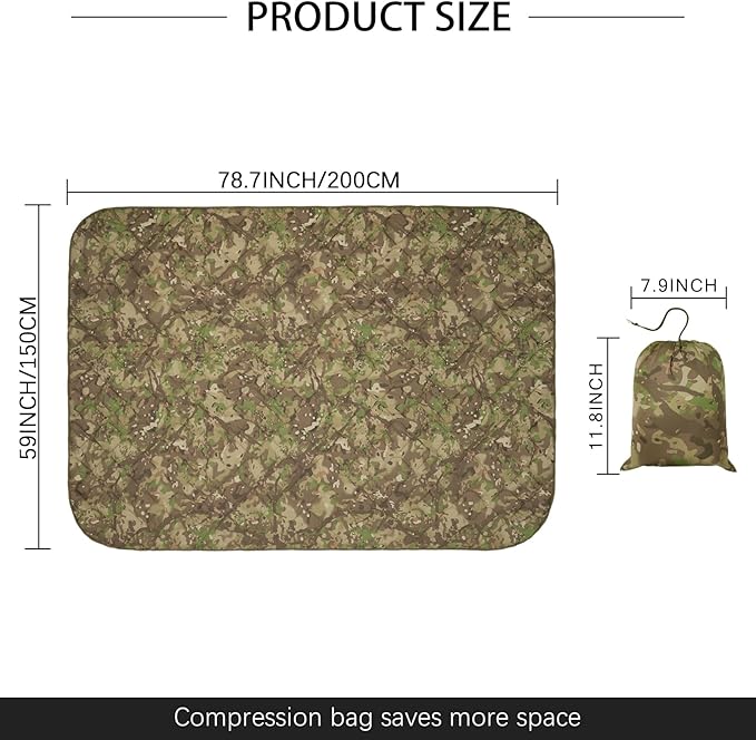 LOOGU Camo Blanket Waterproof Insulation Poncho Liner for Outdoor Camping, Hiking, Hunting, Survival, Backpacking, Picnicking