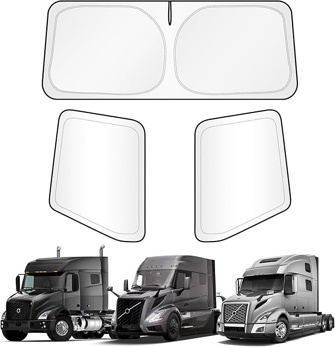 KUST Full Coverage Window Shades for Volvo VN/VNL 2002-2025, VNR/VAH/VNX 2020-2025 (No Need Suction Cups) Accessories, Window Cover UV Keep Your Car Cool Easy Install Full Set 3PCS