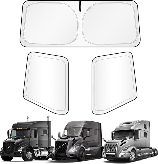 KUST Full Coverage Window Shades for Volvo VN/VNL 2002-2025, VNR/VAH/VNX 2020-2025 (No Need Suction Cups) Accessories, Window Cover UV Keep Your Car Cool Easy Install Full Set 3PCS