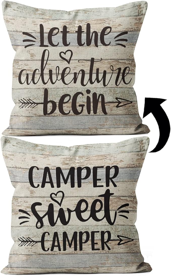 Linen Camper Pillows Case, Two-Sided Printing 18x18 Camper Pillows Cover, RV Decor, Camper Decorations for Inside, Best Gifts for RV Owners
