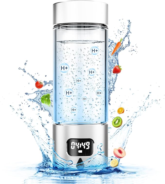 340ml Portable Hydrogen Water Bottle Generator with PEM-SPE Technology, Glass Exterior & Aluminum Shell, Produces 5000 ppb Hydrogen in 10 Minutes, for Home, Gym, Office & Travel