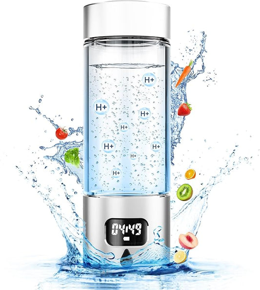 340ml Portable Hydrogen Water Bottle Generator with PEM-SPE Technology, Glass Exterior & Aluminum Shell, Produces 5000 ppb Hydrogen in 10 Minutes, for Home, Gym, Office & Travel
