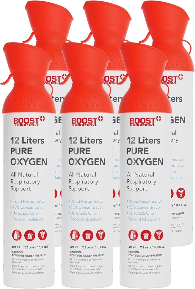 Boost Oxygen Extra-Large Rapid Response 12L Canister | Respiratory Support for Aerobic Recovery, Altitude, Performance & Health (6 Pack)