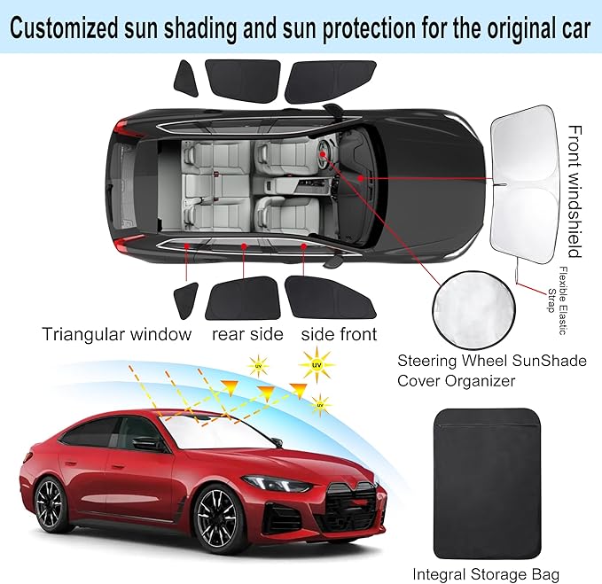 TINGLU Window Shades for BMW i4 M50 2022-2025 Accessories Car Side Full Windows Rear Triangular Windshield Sun Shade Sun UV Rays & Privacy Protection for Camping 7PCS