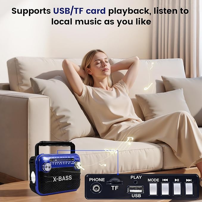 Portable AM/FM/SW Shortwave Radio with Bluetooth 5.0,Support USB/TF Player,D Battery Operated/USB Charge,Digital Tuner & Earphone Jack,Emergency Flashligh, Perfect for Gifts/Elderly/Home