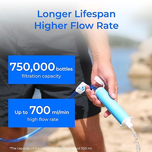 Waterdrop Gravity Water Filter Straw, Camping Water Filtration System, Water Purifier Survival for Travel, Backpacking and Emergency Preparedness, 0.1 Micron, 5 Stage Filtration