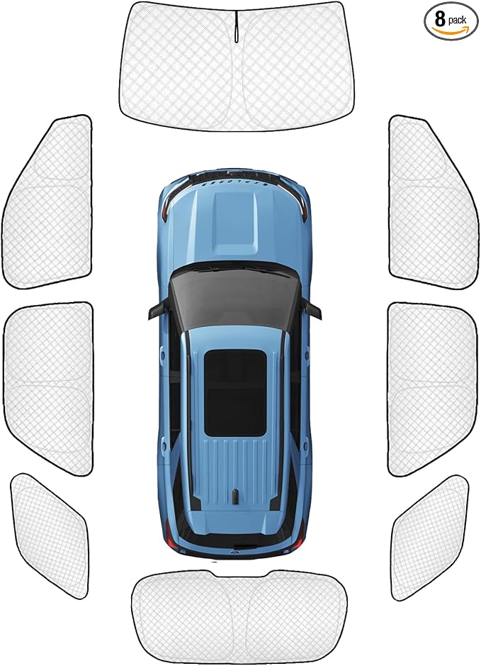 KMF 8pcs Thicken Sun Shades for Ford Explorer 2020-2025 Accessories, Full Car Window Covers Sunshade for Windshield Side Rear, Sun Visor UV Block and Protect Privacy Blackout for Camping Outdoor