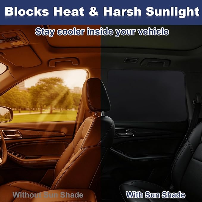 XCBYT Magnetic Car Window Shades for Rear Side Windows, 2 Pack Blackout Sun Shades, 100% Light Blocking UV & Heat Protection Car Curtains with Mosaic Pattern for Travel & Daily Use
