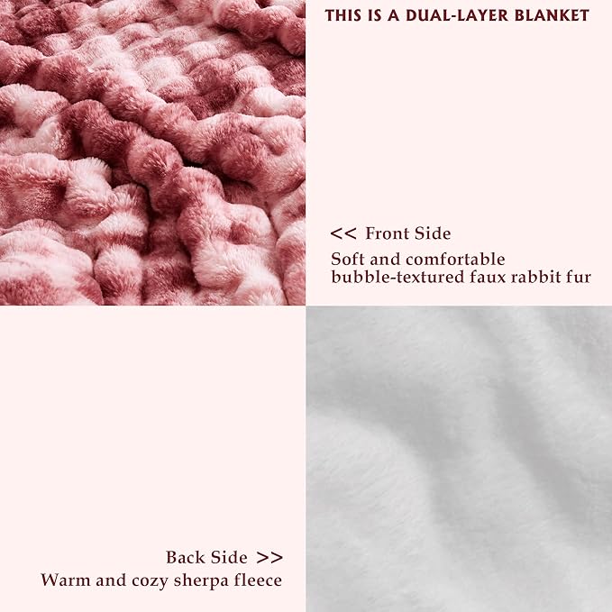 50x60 Inches Ultra-Soft Fuzzy Faux Fur Plush Throw Blanket - Thick, Warm Sherpa for Couch, Sofa, Bedroom, Camping - Decorative Blanket for Cozy Warmth, Bubble Dusty Rose Tie Dye