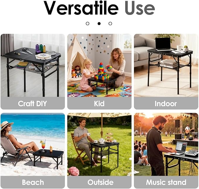 Folding TV Trays Foldable Dinner Tray Table Adjustable Height Food Snack Eating Couch Side Table Study Aluminum Portable Sofa Tray End Table for Outdoor Indoor Camp Pinic Bed Couch Living Room(Black)