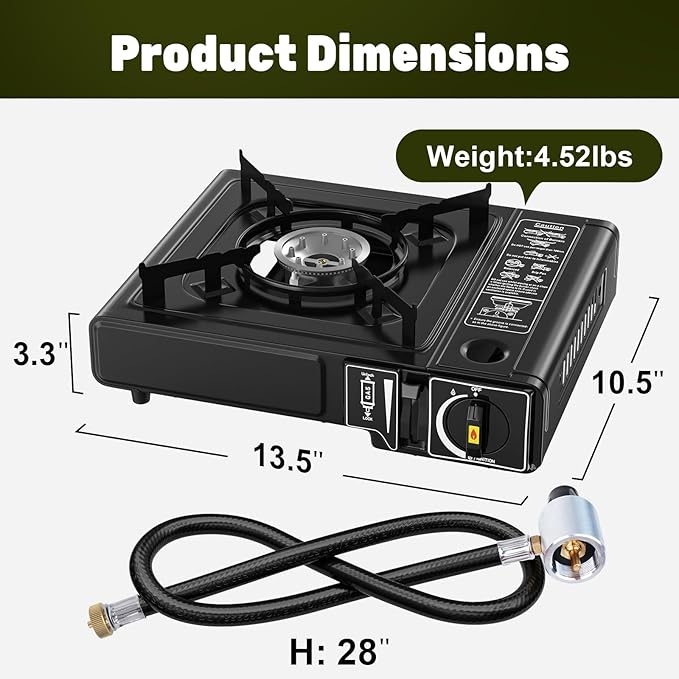 7800 BTU Dual Fuel Camp Stove, Butane or Propane Portable Stove for Camping, Lightweight Portable Camping Stove, Propane Adapter Hose and Carrying Case Included