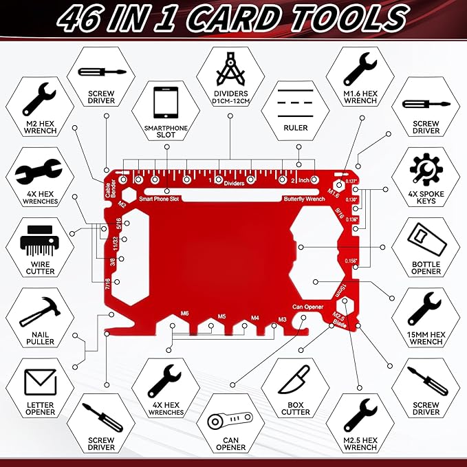 Cholemy 12 Pcs Credit Card Wallet Multitool 46 in 1 Metal Stainless Steel Survival Pocket Tool Multipurpose Bottle Opener Bulk for Men Christmas Stocking Stuffer Gift(Multicolor,Classic Style)