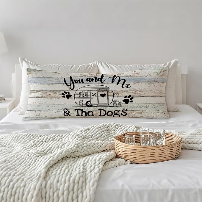 Rustic Camping 20x54 Body Pillow Cover, Camping Decor for Camper, Gifts for Campers Dog Lovers Women Men, You and Me the Dogs Decorative Long Body Pillow Cases for Bed Couch
